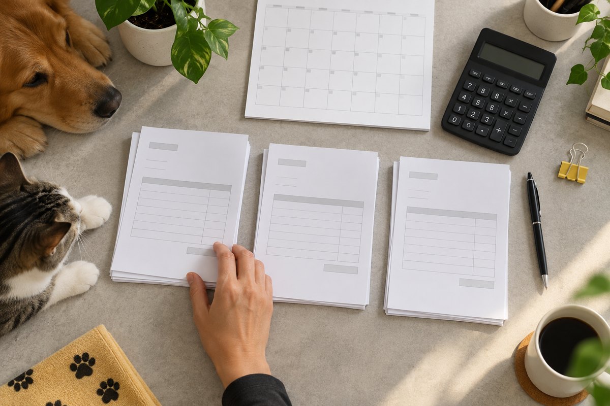 Documentos e calendário sem dados identificáveis organizados para conferência