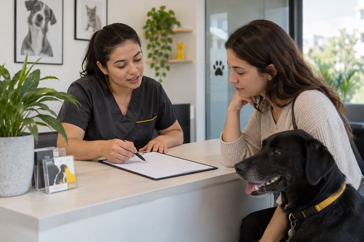 Recepcionista e tutora conferindo uma proposta em papel